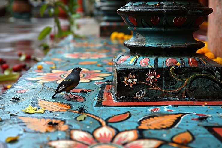 Iran Best Historical Places, Food, and Culture 2024 4 birds-ants-sitting-kolam-outside-traditional-setting