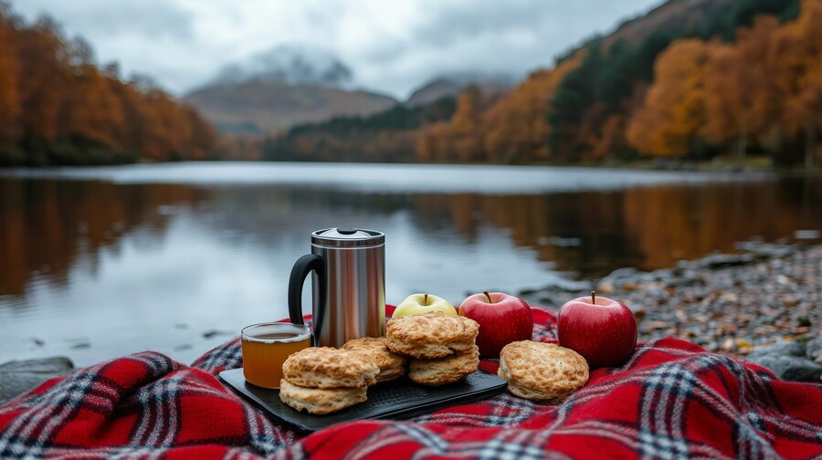 Best Camping Food Ideas Easy Recipes for Your Next Trip 2024-25 7 lakeside-autumn-picnic-with-plaid-blanket-apples-cookies-thermos-capturing-cozy-fall-outdoor
