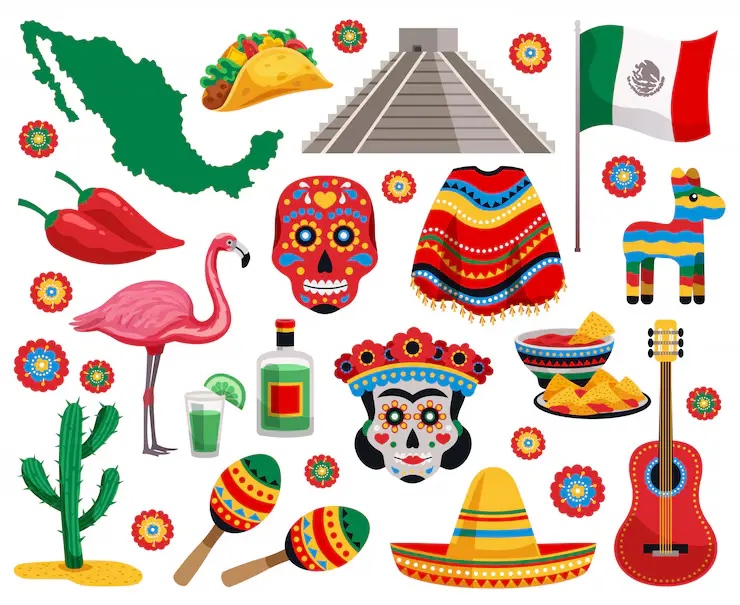 Best Travel Guide to Mexico Food | Cultures | Places 2024 1 mexican-national-symbols-culture-food-musical-instruments-souvenirs-colorful-objects-collection-with-tequila-tacos-mask-sombrero (1)