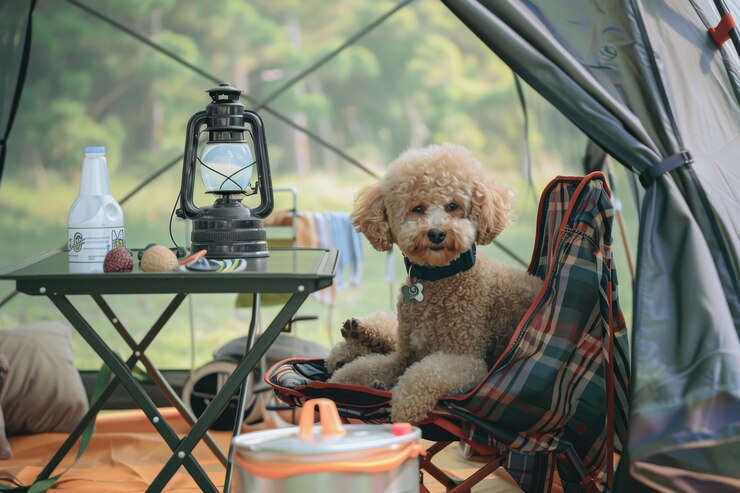 The Ultimate Guide to Camping Tents and Gear for Dogs 2024 2 pet-dog-toy-poodle-camping-tent-sitting-camping-chair-looking-morning-pet-dog-toy-poodl
