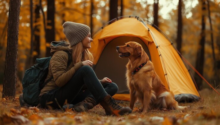 The Ultimate Guide to Camping Tents and Gear for Dogs 2024 1 woman-her-dog-sit-front-tent-with-dog