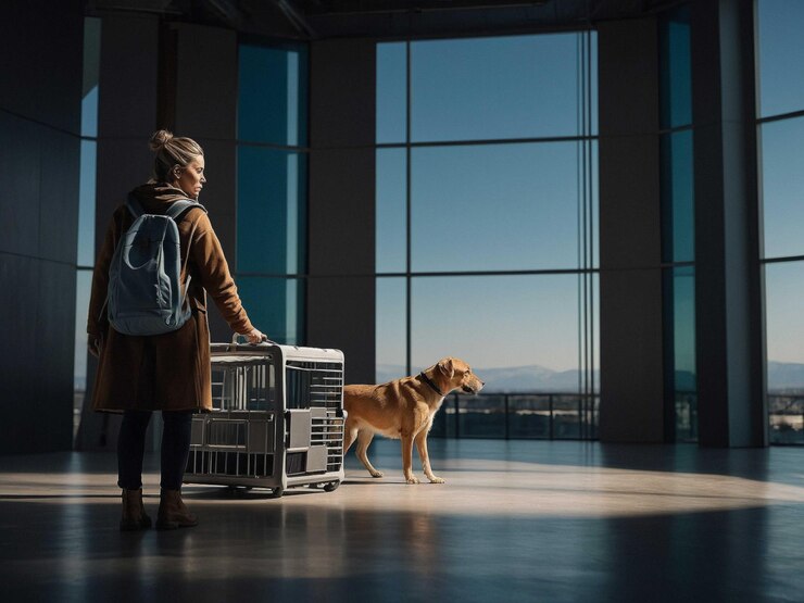 How to Travel with Pets Best Top Tips for 2024 4 woman-with-sculpture-standing-with-pet-carrier