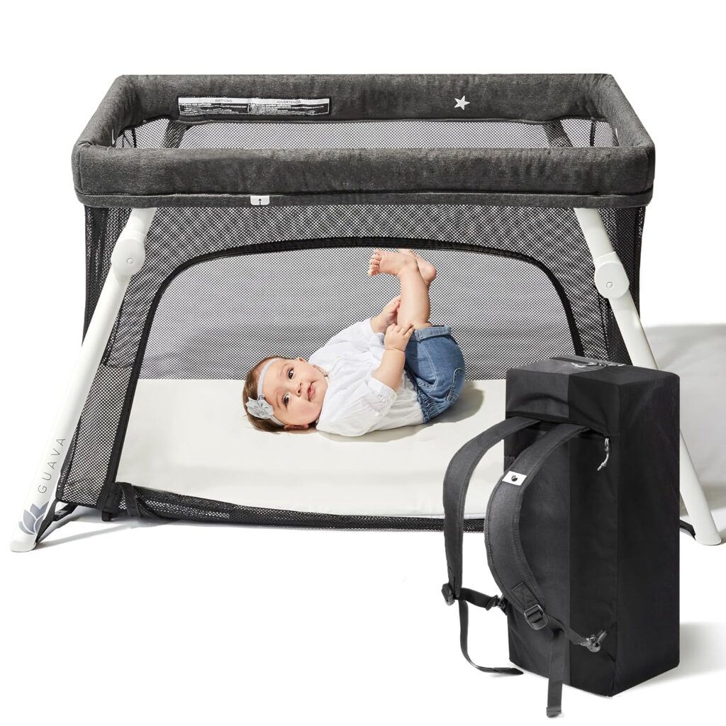 Guava Lotus Travel Crib with Lightweight Backpack Design Certified Baby Safe Portable Crib Folding Play Yard with Comfy Mattress for Babies & Toddlers Compact Baby Travel Bed