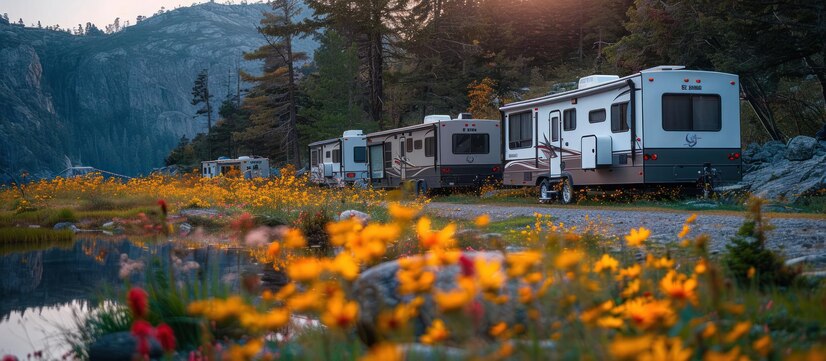 Best Resources RV Parks and Campgrounds in the USA (2025) 5 campers parked southwest by lake with mountain views